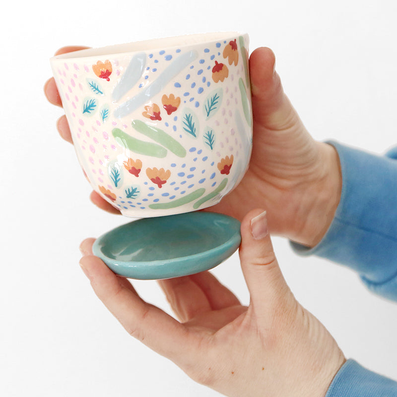 Pot "Jardin en fleurs" + coupelle assortie