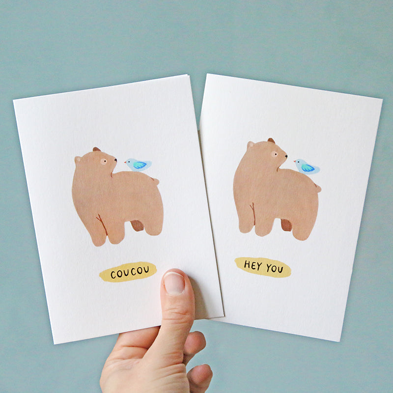 Carte "Bear and bird" - Hey you