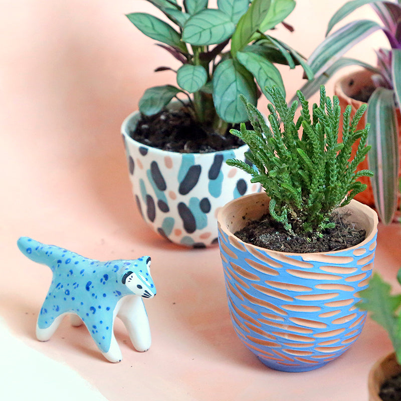 Pot "Danse bleue et rose" + coupelle assortie