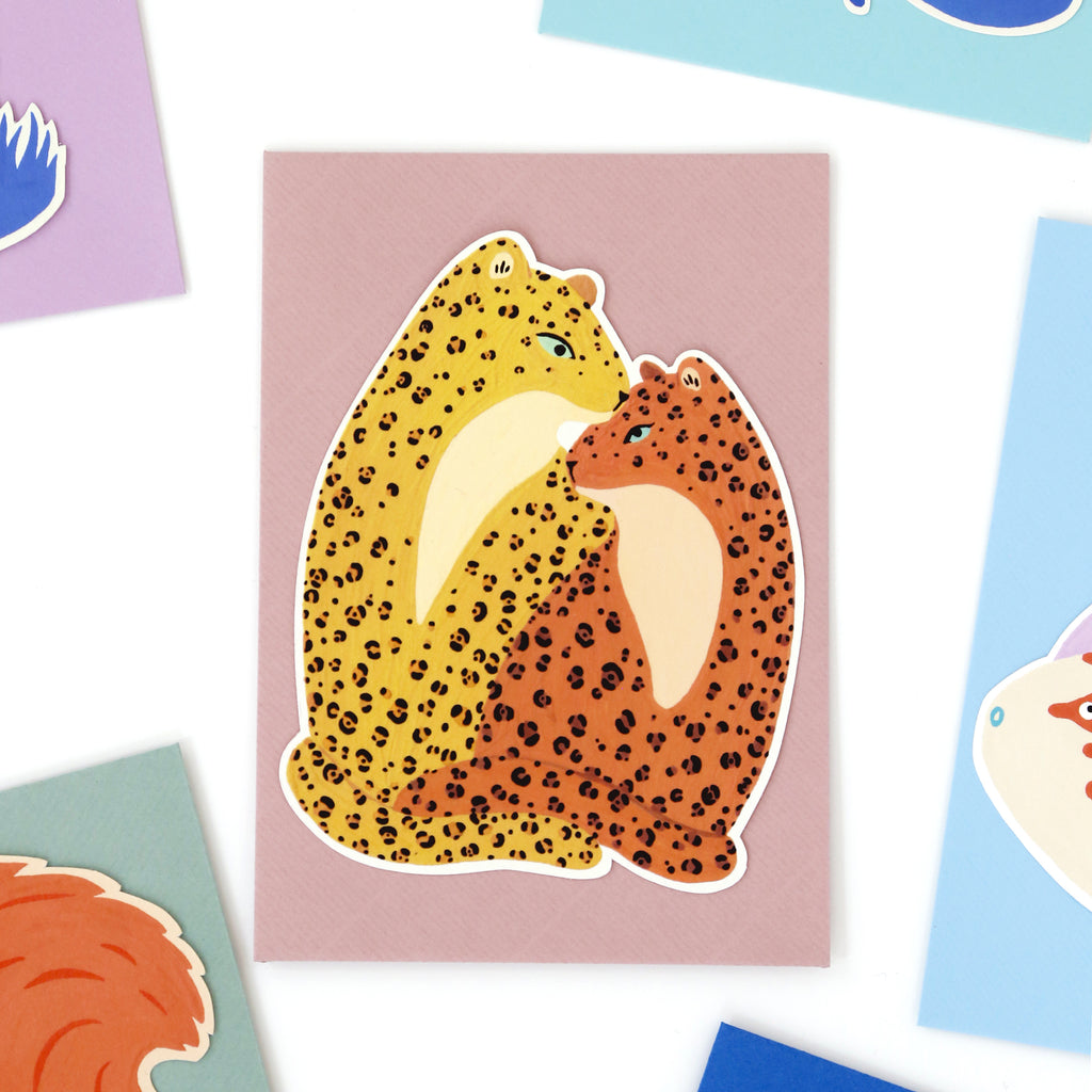 Cut-out Greeting Card “Hugging leopards”