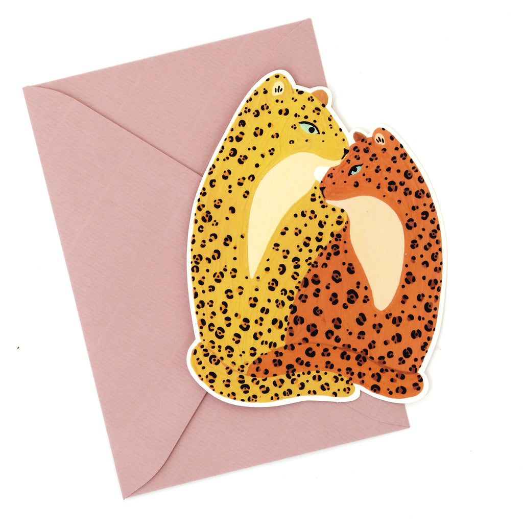 Cut-out Greeting Card “Hugging leopards”