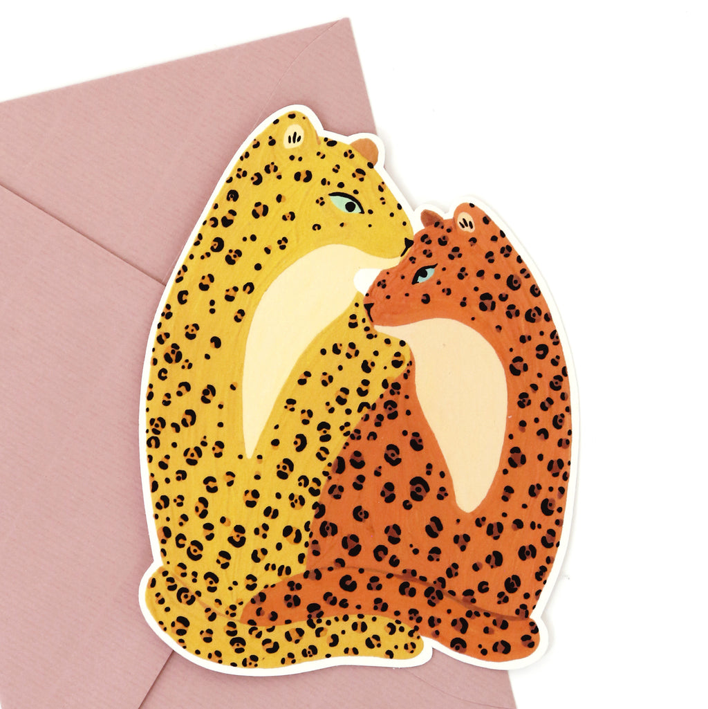Cut-out Greeting Card “Hugging leopards”
